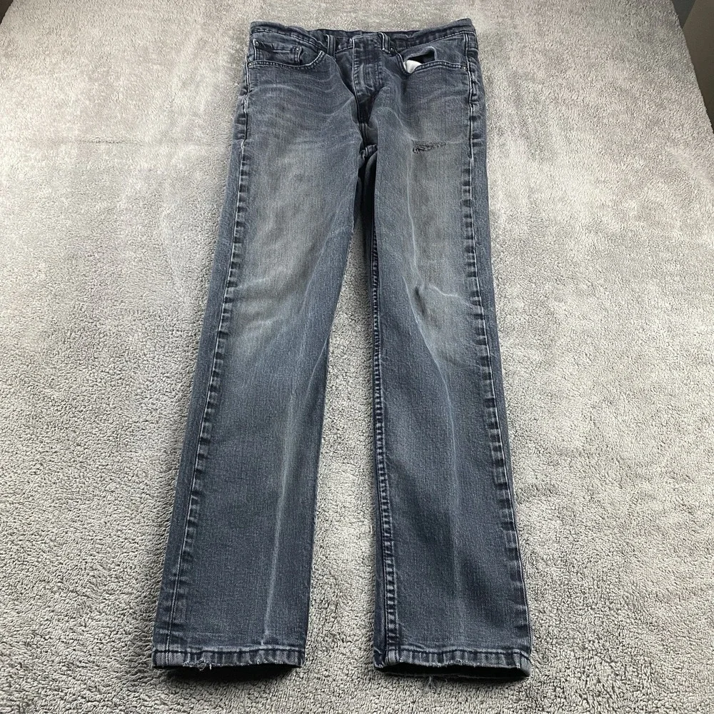 Levis 522‎ Tapered Leg Jeans Mens 31x29 Gray Mid Rise Distressed